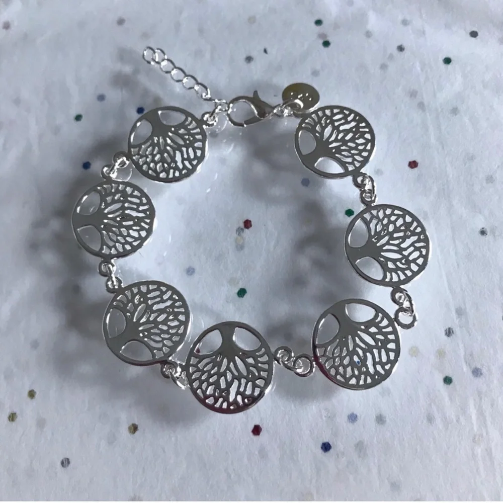 Sterling Silver Tree of Life Circle Link Bracelet